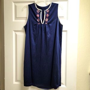 Vintage 1970s JCPenney Nylon Knee Length Royal Blue Nightgown Size Small